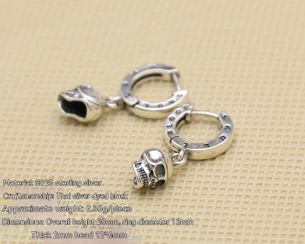 S925 Sterling Silver Fashion Earrings Skull Ring