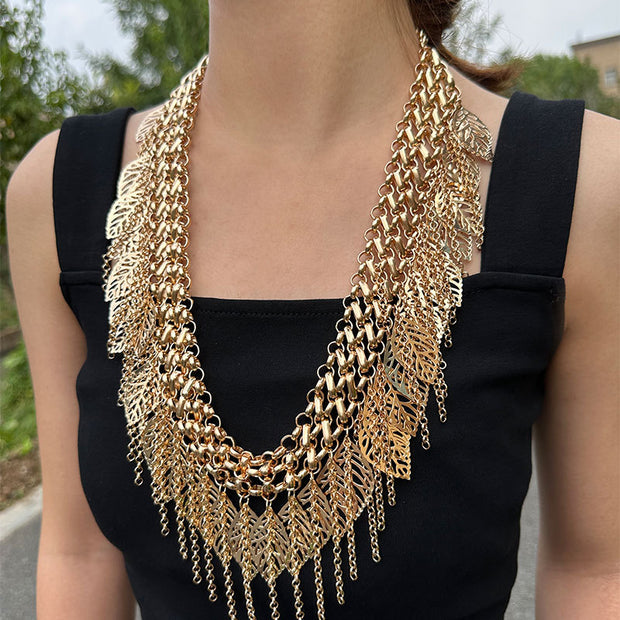 Gute Heavy Industry Waist Chain Multi-layer Golden Leaves Tassel