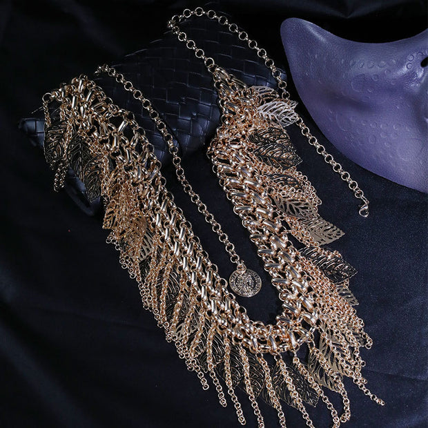 Gute Heavy Industry Waist Chain Multi-layer Golden Leaves Tassel