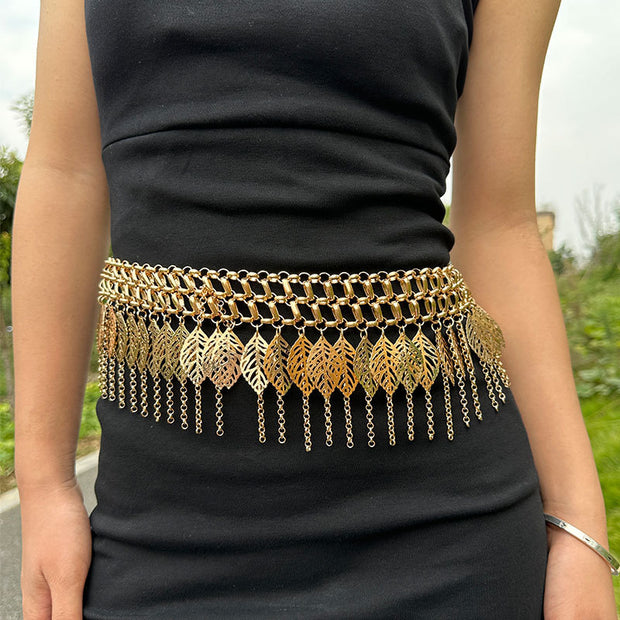 Gute Heavy Industry Waist Chain Multi-layer Golden Leaves Tassel