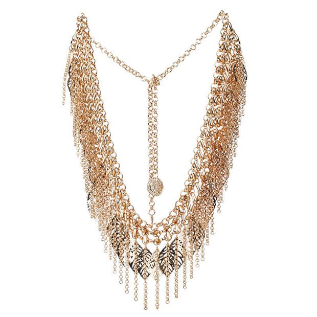 Gute Heavy Industry Waist Chain Multi-layer Golden Leaves Tassel